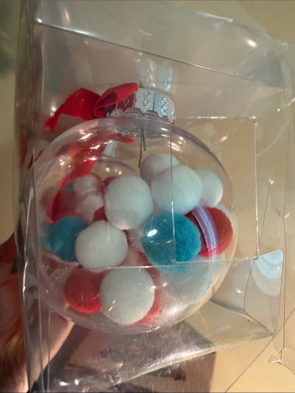 Pom-Pom Fillable Ornaments (Red, White, Blue) - 3 Pack